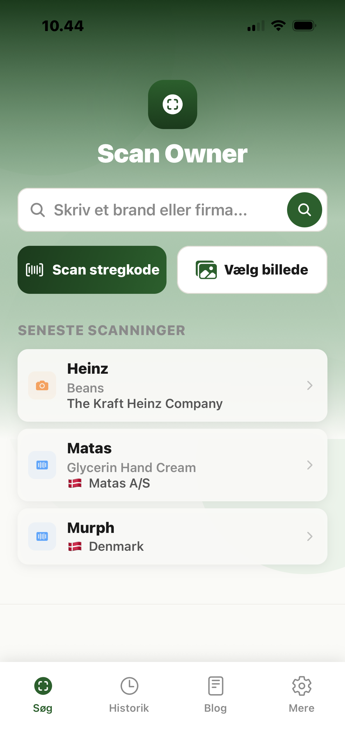 Scan Owner hovedskærm
